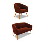 Sofá 2 Lugares 1 Poltrona Stella Pés Palito Castanho Bouclê T