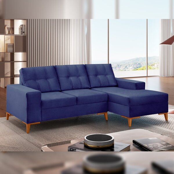 Sofá 2 Lugares 208cm Chaise Direita Emporio Veludo/azul