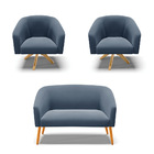 Sofá 2 Lugares 2 Poltronas Stella Base Giratória Ma30 Suede D