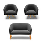 Sofá 2 Lugares 2 Poltronas Stella Base Giratória Ma30 Suede D