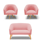 Sofá 2 Lugares 2 Poltronas Stella Base Giratória Ma30 Suede D