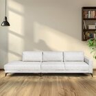 Sofa 2 Lugares 337cm Com Chaise Pes Em Imbuia Veludo  Bege/im