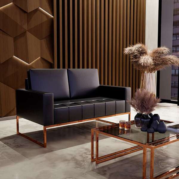 Sofá 2 Lugares Atena Revestimento Sintético Preto