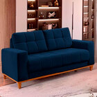 Sofá 2 Lugares Azul Em Veludo 1,57m Lerner