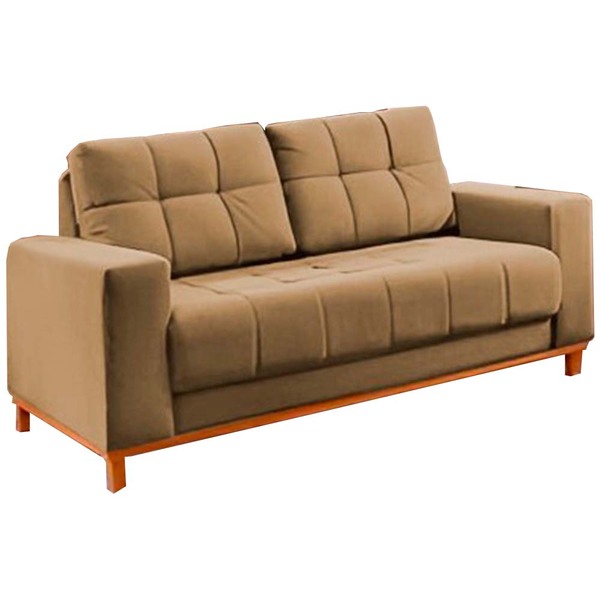 Sofá 2 Lugares Bege Em Veludo 1,57m Lerner