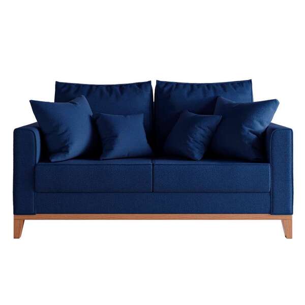 Sofá 2 Lugares Beny Base De Madeira Linho Cotton Azul Marinho