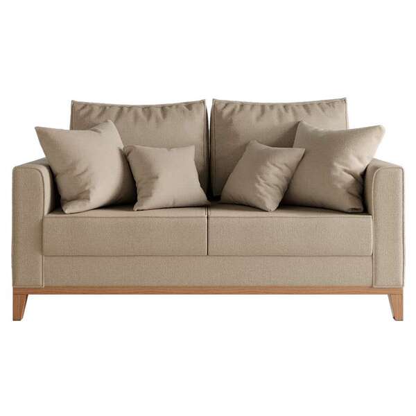 Sofá 2 Lugares Beny Base De Madeira Linho Cotton Bege