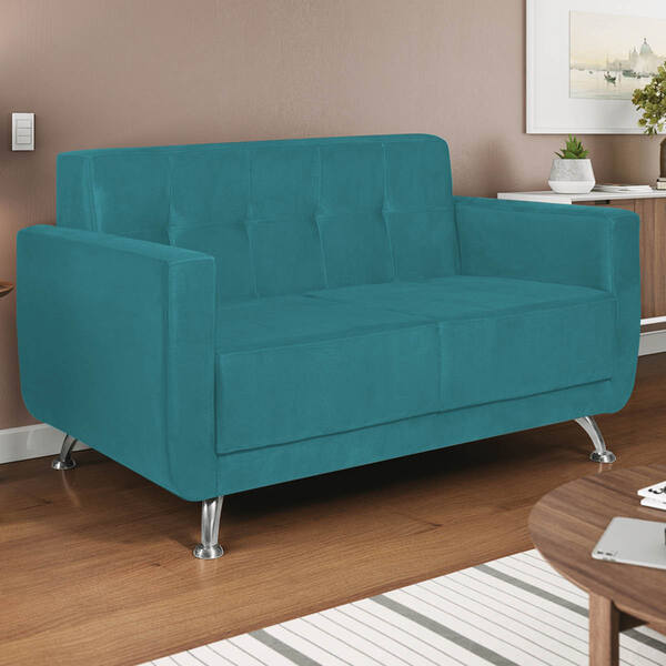 Sofá 2 Lugares Beny Suede - Amarena Móveis - Azul Turquesa