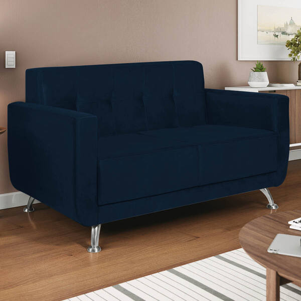 Sofá 2 Lugares Beny Suede - Doce Sonho Móveis - Azul Marinho