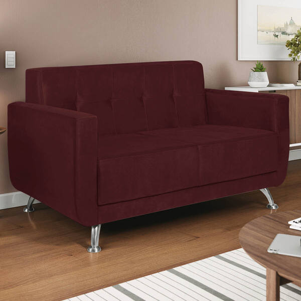 Sofá 2 Lugares Beny Suede - Doce Sonho Móveis - Bordô