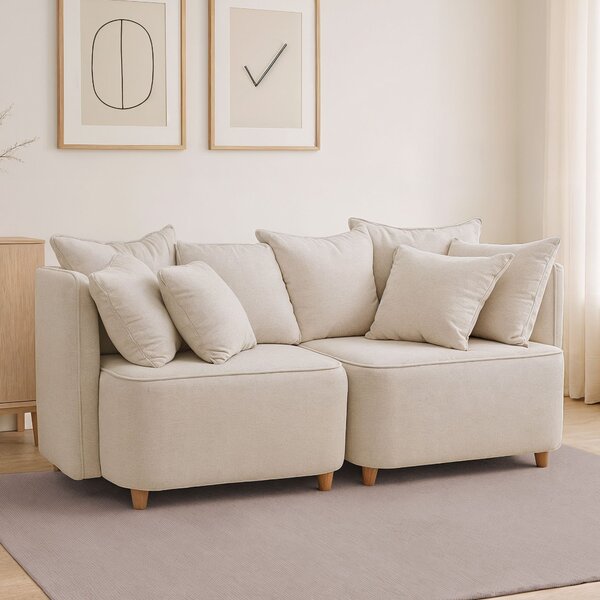 Sofá 2 Lugares Bipartido Boucle Bege Bege