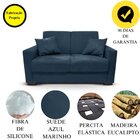 Sofá 2 Lugares Com Almofadas Vitoria Suede Azul Marinho