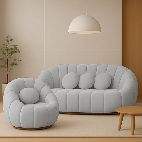 Sofá 2 Lugares Com Poltrona Giratória Orgânica Cloud Bouclê C