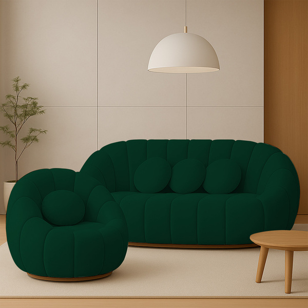 Sofá 2 Lugares Com Poltrona Giratória Orgânica Cloud Bouclê E