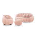 Sofá 2 Lugares Com Puff E Poltrona Giratória Orgânica Cloud B