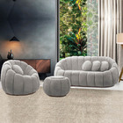 Sofá 2 Lugares Com Puff E Poltrona Giratória Orgânica Cloud B