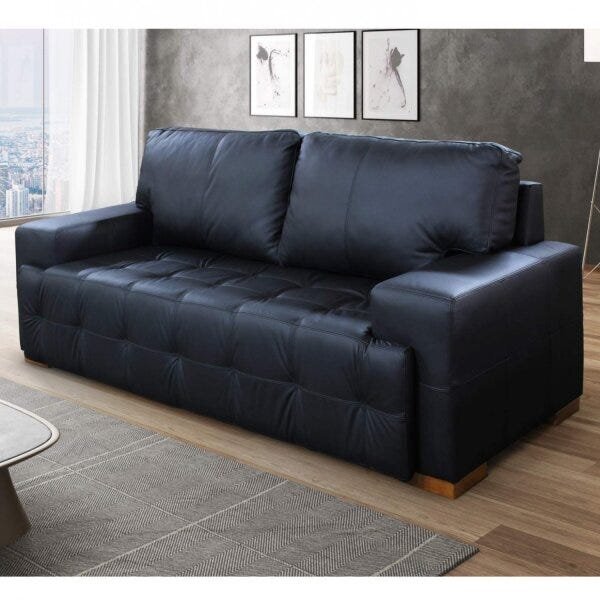 Sofá 2 Lugares Couro Roma Scala Decor Preto