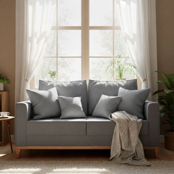 Sofá 2 Lugares Decorativo 1 80cm Beni Base Madeira Linho - Mo