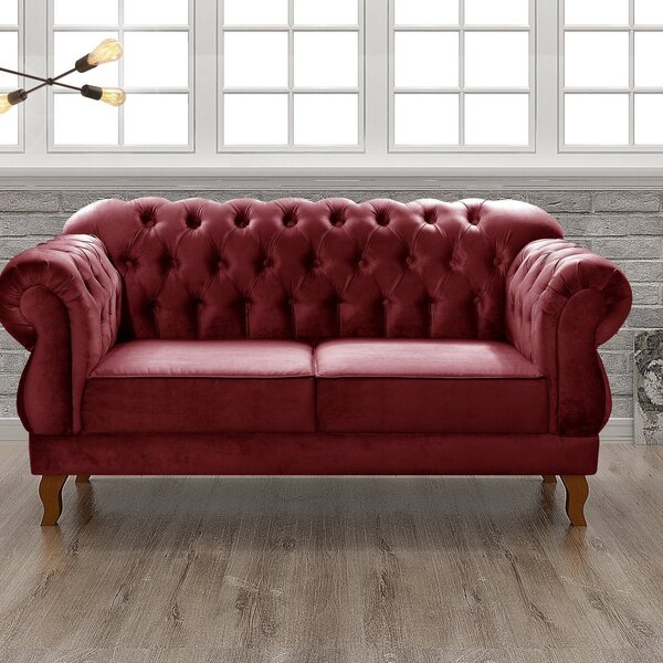 Sofá 2 Lugares Duquesa Chesterfield Decoração Recepção Bordô