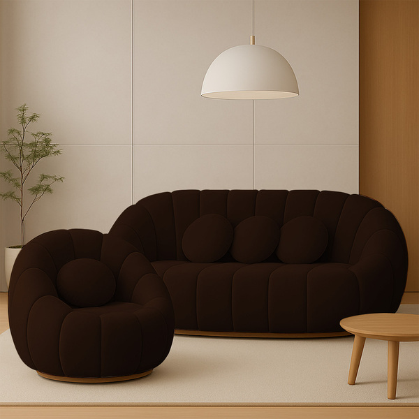 Sofá 2 Lugares E 1 Poltrona Giratória Orgânica Cloud Bouclê E