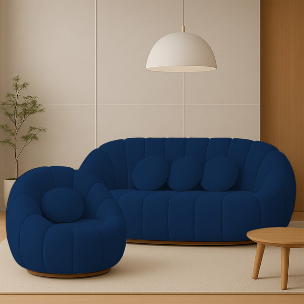 Sofá 2 Lugares E 1 Poltrona Giratória Orgânica Cloud Bouclê E