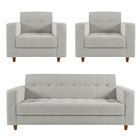 Sofá 2 Lugares E 2 Poltronas Pé Madeira Castanho Arezo Linho