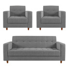 Sofá 2 Lugares E 2 Poltronas Pé Madeira Castanho Arezo Linho