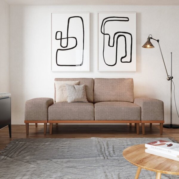 Sofá 2 Lugares E 2 Puffs Em Linho Boreal Com Mola Ensacada Ca