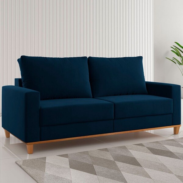 Sofá 2 Lugares Gilbran Veludo Azul - Vian
