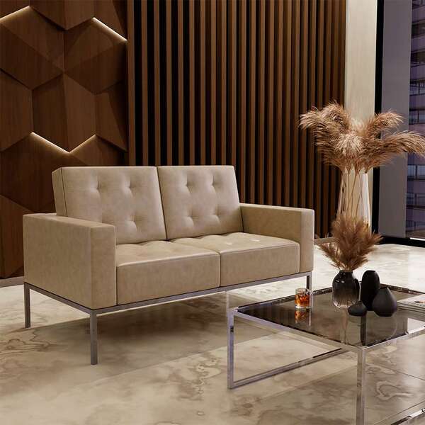 Sofá 2 Lugares Isis Revestimento Sintético Bege