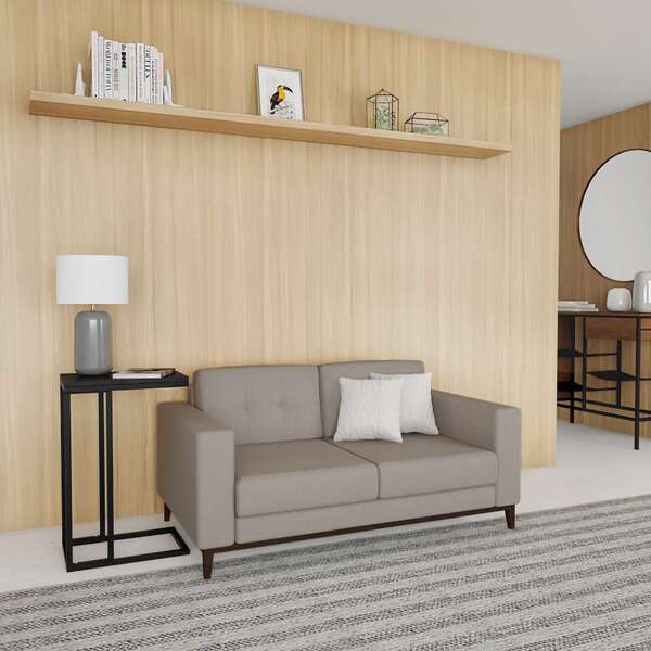 Sofá 2 Lugares Leave Pés E Base Em Madeira Linho Cotton Cru