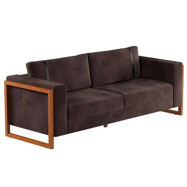 Sofá 2 Lugares Lin Veludo Marrom Escuro E Amêndoa 180 Cm