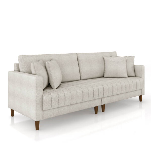 Sofá 2 Lugares Living 156cm Pés Madeira Cléo Bouclê Cinza Cla