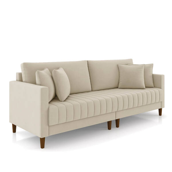 Sofá 2 Lugares Living 156cm Pés Madeira Cléo Veludo Bege K01