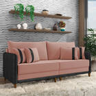 Sofá 2 Lugares Living 172cm Pé Madeira Valença Pto/veludo Ros