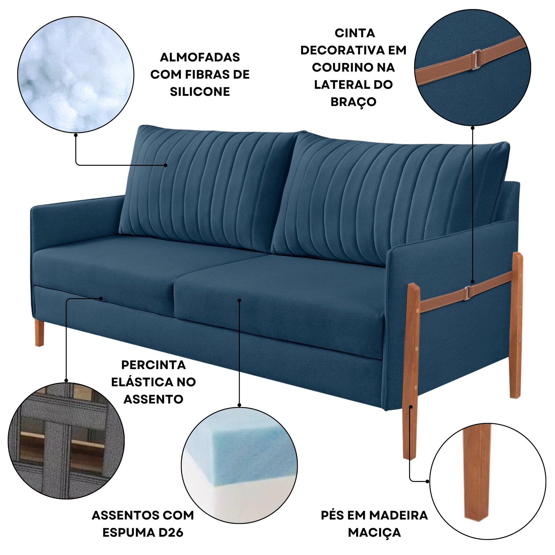 Sofá 2 Lugares Living Orion Design Ergonômico Azul Marinho | Leroy