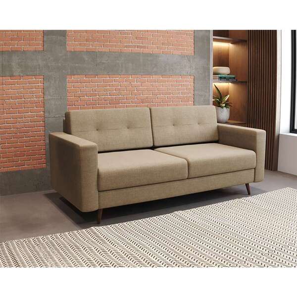 Sofá 2 Lugares Living Pé Palito Linho Cotton Bege