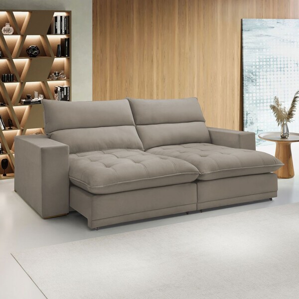 Sofá 2 Lugares Martinho Retrátil Veludo Bege Claro - Celflex