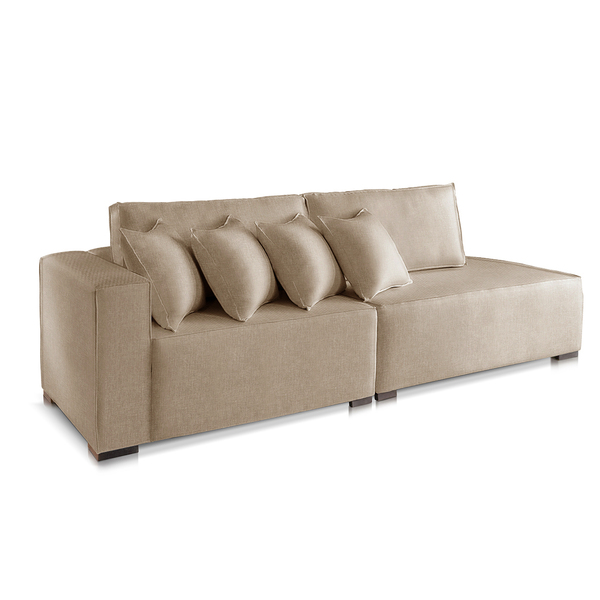 Sofá 2 Lugares Modulado com Chaise Isa BE Linho Bege Médio 1,
