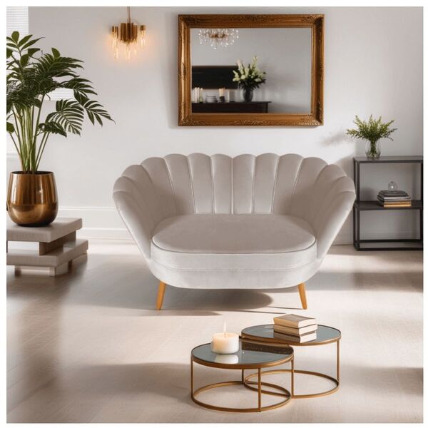 Sofá 2 Lugares Namoradeira  Pétala Para Sala Pés Palito Velud