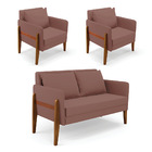 Sofá 2 Lugares Namoradeira E 2 Poltronas Lana Veludo Rosê Bas