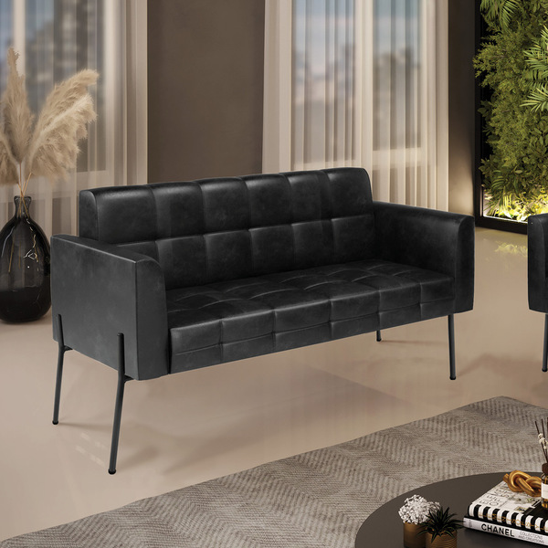 Sofá 2 Lugares Namoradeira Elisa Pé Aço Preto Sintético Pu Pr
