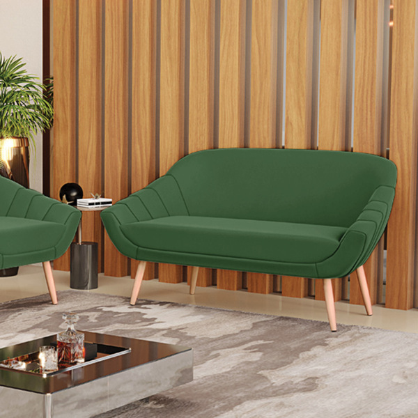 Sofá 2 Lugares Namoradeira Giovana Pé Palito Natural Suede Ve