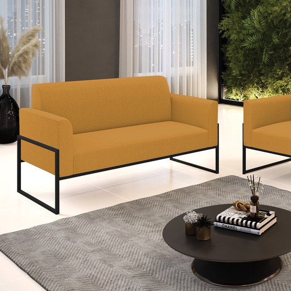 Sofá 2 Lugares Namoradeira Industrial Alta Preto Marisa Boucl