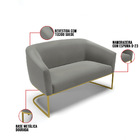 Sofá 2 Lugares Namoradeira Industrial Dourado Stella Suede Gr