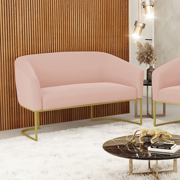 Sofá 2 Lugares Namoradeira Industrial Dourado Stella Veludo R