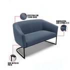 Sofá 2 Lugares Namoradeira Industrial Preto Stella Suede Azul