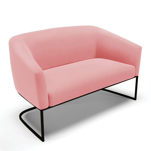 Sofá 2 Lugares Namoradeira Industrial Preto Stella Suede Rosê