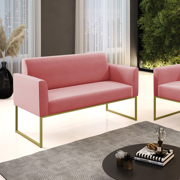 Sofá 2 Lugares Namoradeira Marisa Aço Industrial Dourado Sued