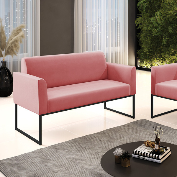 Sofá 2 Lugares Namoradeira Marisa Aço Industrial Preto Suede